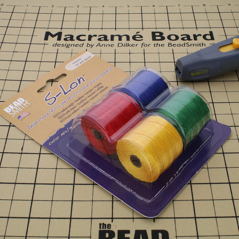 The Beadsmith S-Lon #18 Nylon Cord – Primary Mix – Tex210 Cord, 5mm Diameter, 4-Pack, 77 Yard Spools – for Stringing Beading Crochet, Micro-Macram...