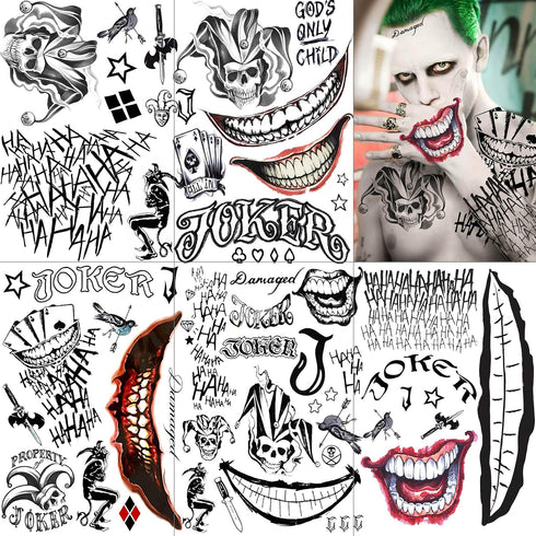 5 Sheets 3D Joker Tattoos Hand Face Halloween Makeup Kit, Smile Face Ghost Clown Damaged Joker Temporary Tattoo For Men Women Adults, Scary Prison...