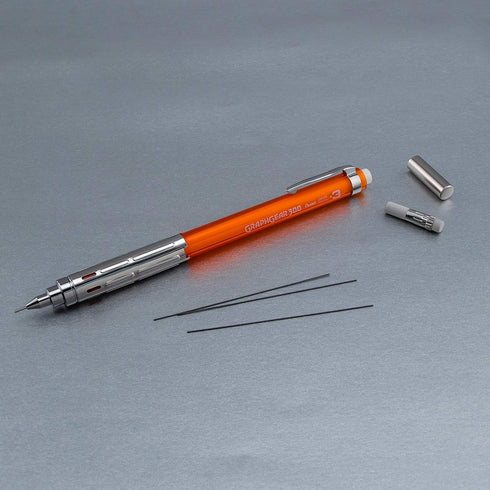 Pentel Arts GraphGear 300 Mechanical Pencil, (0.3mm) Extra-fine line, Orange Barrel, w/small block eraser + 1 lead tube...