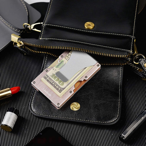 Minimalist Wallet Small Card Holder Slim Front Pocket Wallet RFID Blocking Money Clip Women Men (z Brushed Rose Gold)...