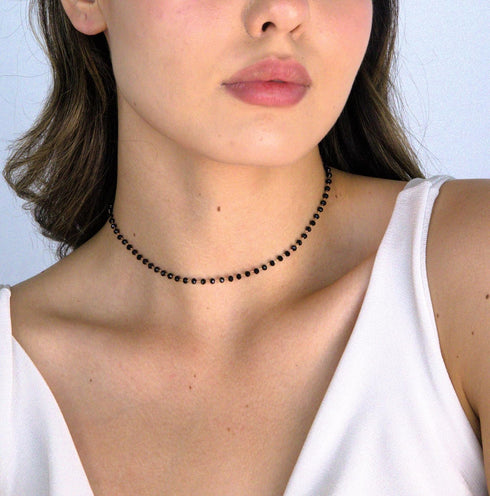 POMINA Dainty Black Rondelle Crystal Beaded Choker Necklace Delicate Multi Faceted Crystal Beads Choker for Women...