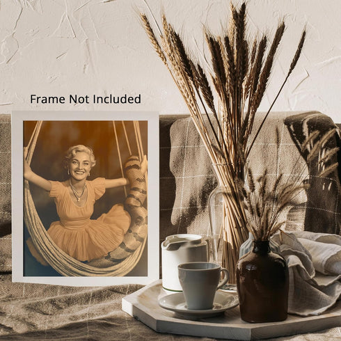 Posterizer 1 pcs-vintage photograph of woman with python 1-Retro Art-Art for Animal Lovers-Gift for Men Women Entrepreneur Teens - unframed wall a...