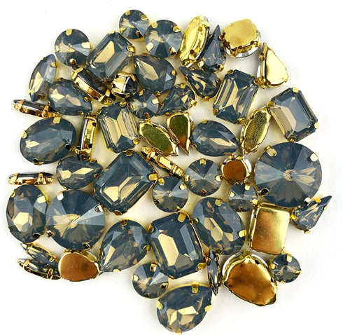 50PC Mix Shape Gray Opal Sew On Crystal Rhinestone Flatback Gold Claw Glass Rhinestone for Clothes&Bags, Shoes,DIY Crafts 8mm~ 18mm...
