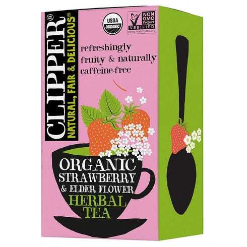 Clipper Tea Strawberry & Elderflower Herbal Tea – Caffeine Free, USDA Organic, Great Hot or Iced – Refreshingly Fruity, Natural, Fair & Delicious ...