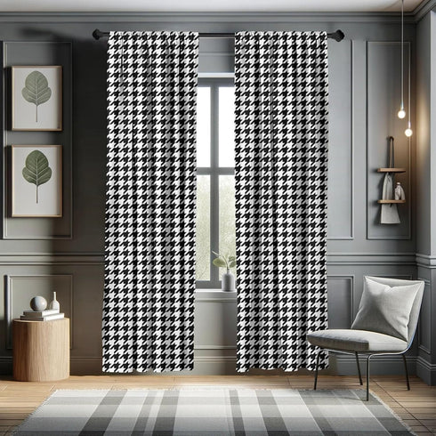 Ambesonne Modern Curtains, Illustration of Bizarre Shapes Houndstooth Inspired Graphics, Window Treatments 2 Panel Set for Living Room Bedroom, Pa...
