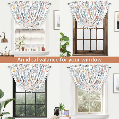 DriftAway Ada Botanical Print Lined Flower Leaf Thermal Insulated Window Valance Rod Pocket Waterfall Swag Valance with Pom Pom 52 Inch by 18 Inch...