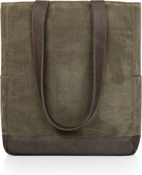Legacy - a Picnic Time Brand, Bottle Insulated Wine Bag, Distressed Waxed Canvas Wine Tote Bag, Wine Gift Bag...