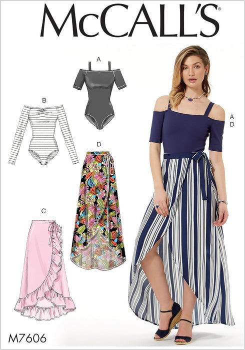 McCall Patterns Misses' Off-The-Shoulder Side Tie Bodysuits and Wrap Skirts...