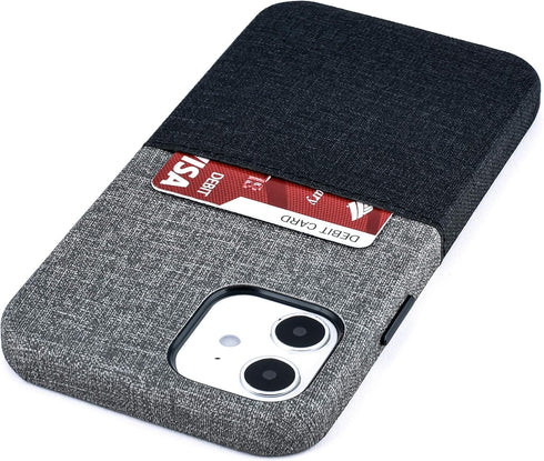 Dockem Luxe M1 Card Case for iPhone 12 & 12 Pro: Slim Canvas-Style Synthetic Leather Wallet Case with Built-in Metal Plate for Magnetic Mounting a...