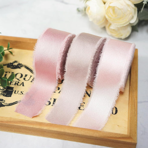 CT CRAFT LLC Frayed Satin Silk Ribbon 1" x 10 Yards x 3 Rolls Blush Pink Dusty Rose Light Coffee for Christmas Home Decor Gift Wrapping DIY Crafts...