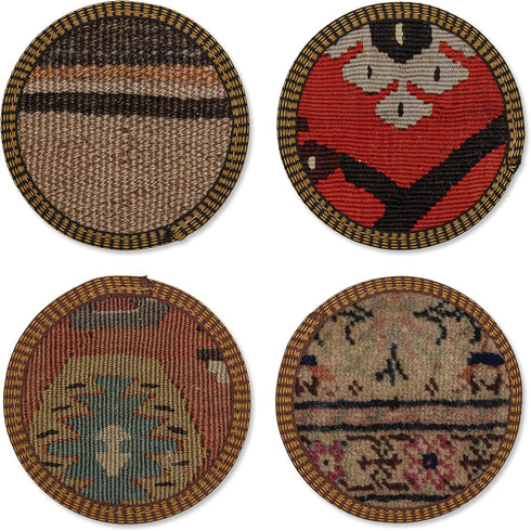 Kilim Coasters, Set of 4 Authentic Kilim Coasters, Handmade in Turkey and Handselected for Quality and Color/Pattern Mix...