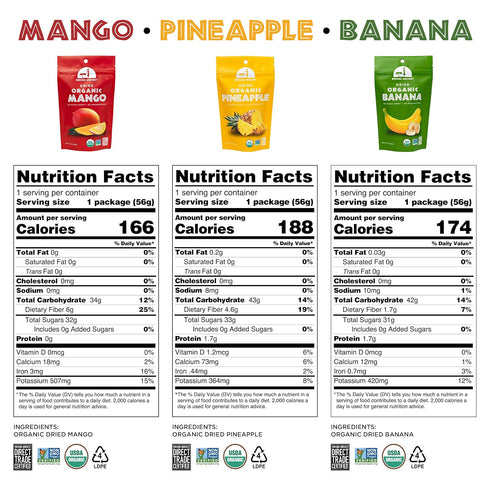 Mavuno Harvest Organic Dried Fruit Variety Pack | Dried Mango, Pineapple, and Banana | Healthy, Vegan, No Sugar Added, Non GMO Snacks for Kids & A...