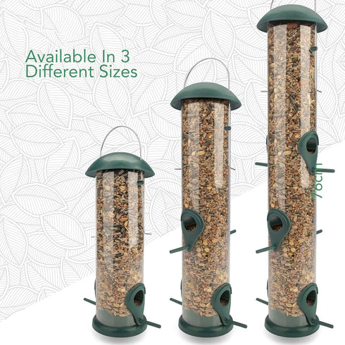8 inch Green Seed Bird Feeder - 2 Perches, Bird Feeding Station, Seed Dispenser, Seed Silo for Wild Birds...