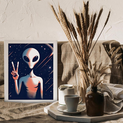 Posterizer 1 pcs-alien creature with peace sign-Abstract & Modern Art-Fantasy & Fiction Art-Gift for movie lovers-Gift for book lovers- UNFRAMED W...