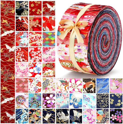 Peryiter 40 Pcs Cotton Jelly Fabric Roll Quilting Strips Different Patterns Patchwork Craft Sewing Supplies for Quilters Crafting Sewing DIY Craft...