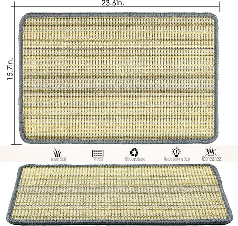 Cat Scratching Pad, 23.6 x 15.7inch Sisal Cat Scratch Mat with Velcro Tapes,Stick on Floor Scratch Pad for Cat Wall Scratcher,Horizontal Cat Scrat...