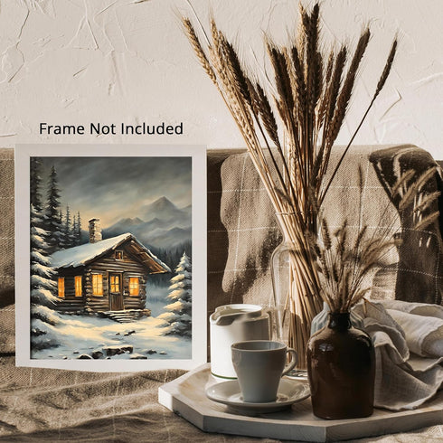 Posterizer 1 pcs-old farm house in snowy winter nature-in oil painting style-19-Landscape & Nature Art-Living Room Bedroom Decor- unframed wall ar...