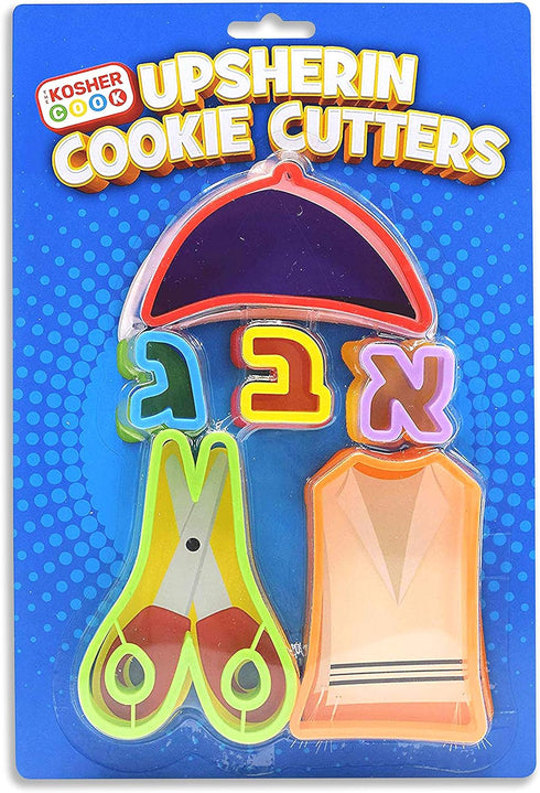 Upsherinish Cookie Cutters Set - Jewish Boy Kit Includes Kippah, Tzizit, Scissors, Aleph, Bet, and Gimmel Plastic - 6 Piece Set...