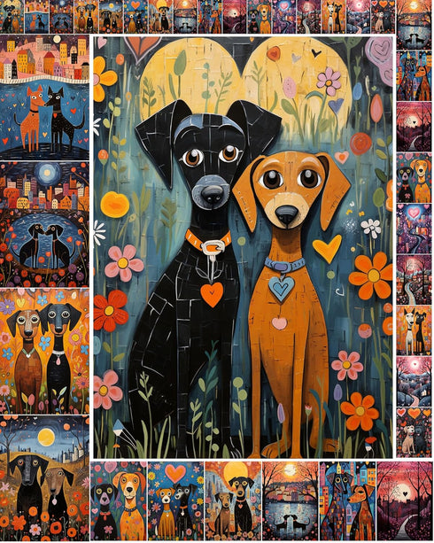Decoupage Paper Pack (35 Sheets 6"x8") Adorable Dogs in Love in Big Cities and Cute Villages FLONZ Vintage Illustration Pictures Cards for Decoupa...