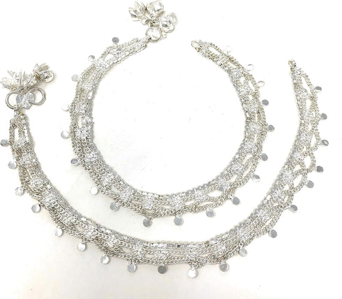 Traditional Indian Ethnic Silver Lace Design Payal Bells Anklet Pair for Women - Gift Beach Wedding Party Dance...
