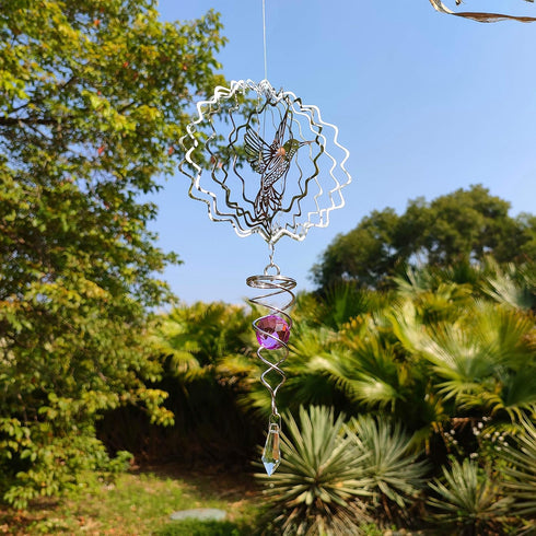 6" Hanging Wind Spinner with Sun Catcher Tail- Outdoor 3D Metal Decor Wind Spinner Yard Garden Outside Stainless Steel Spinner Gift Indoor Decorat...