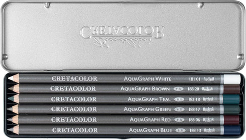 CRETACOLOR AquaGraph Graphite Aquarelle Set, 6 Count (Pack of 1), White, Brown, Teal, Green, red, Blue...