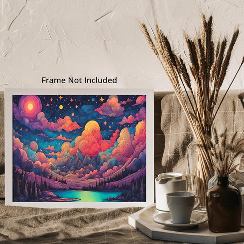 Posterizer 1 pcs- psychedelic funky hippie colorful landscape 3-Abstract & Modern Art-Fantasy & Fiction Art- Living Room Bedroom Decor- unframed w...