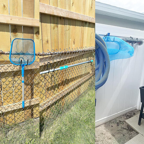 2 Pack Pool Pole Hanger/Hook, Pool Cleaning Tool Holder and Organizer for Pool Poles, Skimmers, Leaf Rakes, Nets, Brushes, Hose, use to Hang Pool ...