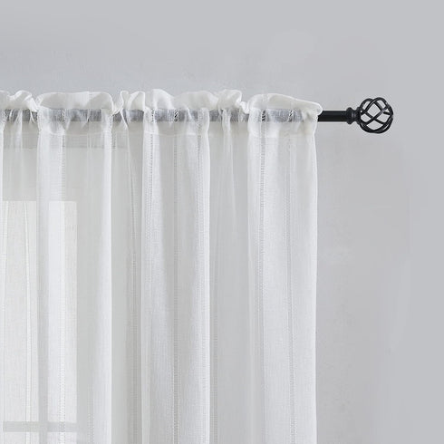 Home Brilliant Striped White Sheer Curtains 84 Inches Long Lace Voile Window Treatment Living Room Bedroom Curtains, 2 Panels, 54" X 84 Inch Lengt...
