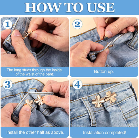 10 pcs Clover Buttons for Loose Jeans Detachable Pant Waist Tighteners Adjustable Jean Button Waist Buckle Replacement No Sewing Required Silver G...