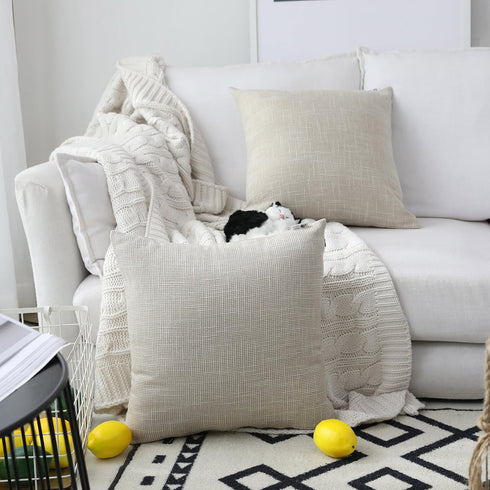 Kevin Textile Decoration Supersoft Linen Cushion Covers Square Throw Pillows Cover for Couch, 50x50 cm, Set of 2, Light Beige...