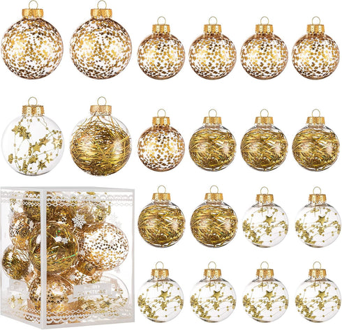 Christmas Ornaments Ball Set-Shatterproof Clear Plastic Decorative Baubles for Xmas Tree House Holiday Wedding Party Decoration,20pcs Gold...