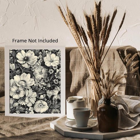 Posterizer 1 pcs-gray flowers-black background-minimal wall art-Floral & Botanical Art-Abstract & Modern Art-Decor for Home & Office- UNFRAMED Wal...