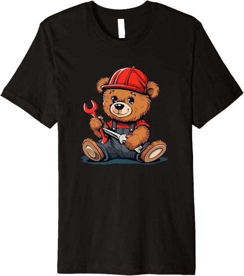 Funny Construction Teddy Bear Costume for Car Mechanic Fans Premium T-Shirt...