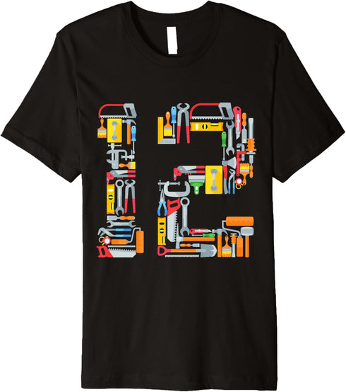 12th Birthday Construction Building Tools Kids 12 Years Old Premium T-Shirt...