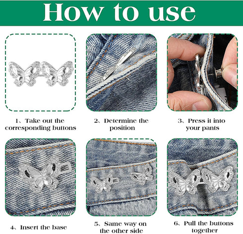 4 Sets Butterfly Pant Waist Tightener, Adjustable Waist Buckle Set Detachable Button Tightener Button Adjuster Buttons Pins for Pants Jeans Skirts...