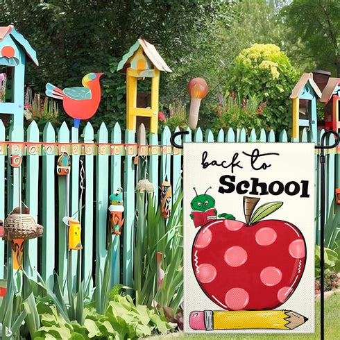 Welcome Back to School Garden Flag 12x18 Inch 3ply Double Sided Love Heart Apple School First Day Garden Flags for Outside House Indoor Yard Outdo...