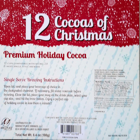 12 Cocoas of Christmas - 12 K Cups - Premium Holiday Cocoa - Gift Set...