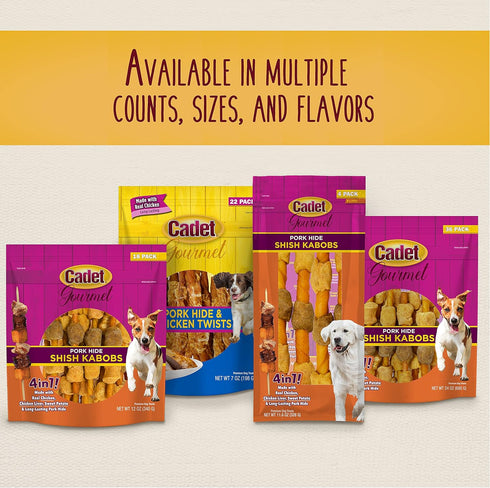 Cadet Gourmet Beef Hide Twist Chew Sticks, Long Lasting & Natural Chew Treats for Dogs, Inspected & Tested in USA, Chicken Flavor (22 Count)...
