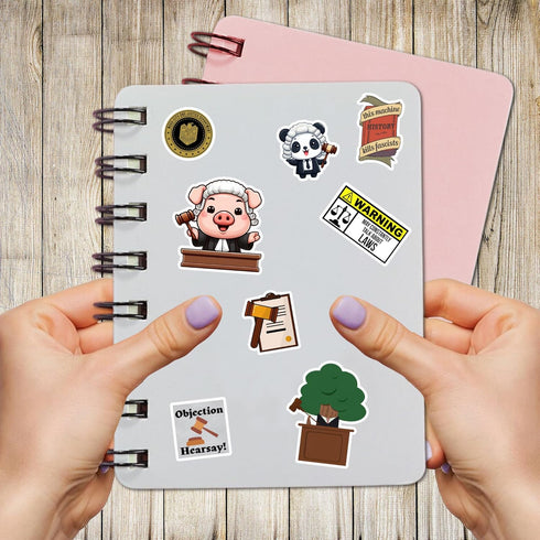 Pack 50 PCS Court Judge Sticker Waterproof Vinyl Decals Birthday Gifts for Men Women Adults Law Authority Graphics Scales of Justice Items Decorat...