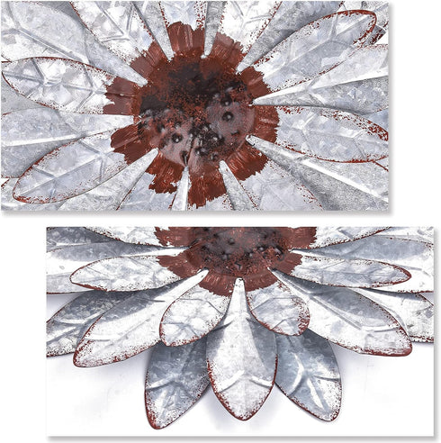 qzmaikoo Galvanized Farmhouse Metal Flowers Wall Decor Rustic Metal Wall Art Decorations Hanging for Indoor Living Room Outdoor Porch,Silver 12x12...