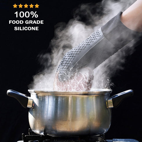Silicone Cooking Gloves, Grilling Gloves, Heat Resistant Gloves BBQ Kitchen Silicone Oven Mitts, Long Waterproof Non-Slip Potholder for Barbecue, ...
