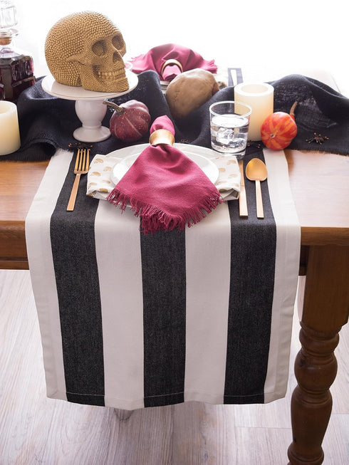 DII Cabana Dobby Stripe Tabletop Collection, 18x108-inch Table Runner, Black & White...