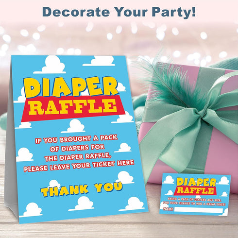 Diaper Raffle Game Kit For Baby Shower(1 Standing Sign + 50 Tickets) - Blue Sky & Cloud Theme - Gender Reveal, Baby Announcement Party Supplies & ...