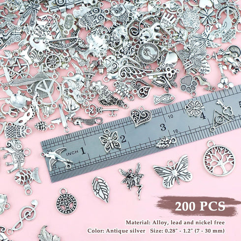 JIALEEY 200 PCS Wholesale Bulk Lots Jewelry Making Charms Mixed Smooth Tibetan Silver Metal Charms Pendants DIY for Necklace Bracelet Jewelry Maki...