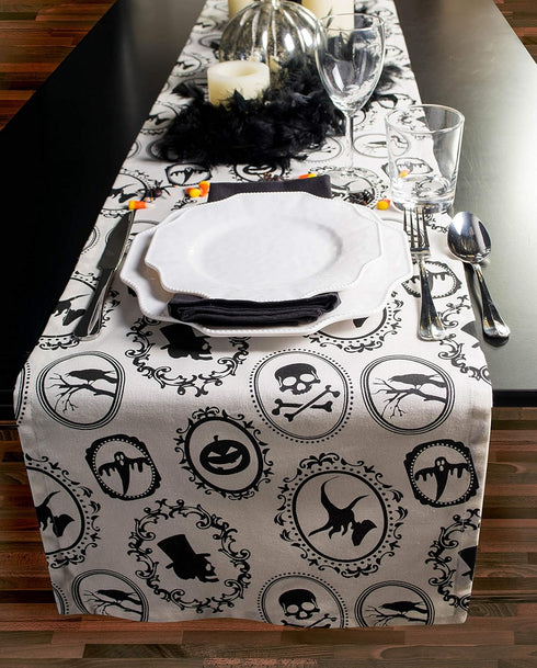 DII Halloween Party Tabletop Decor, Reusable & Machine Washable Cotton Fabric, Table Runner, 14x72, Spooky Portraits...