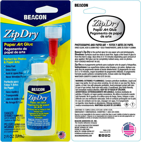 BEACON Zip Dry Fast-Drying Paper Art Glue - Archival Quality, Acid & Lignin Free, Wrinkle-Resistant Adhesive, 2-Ounce...
