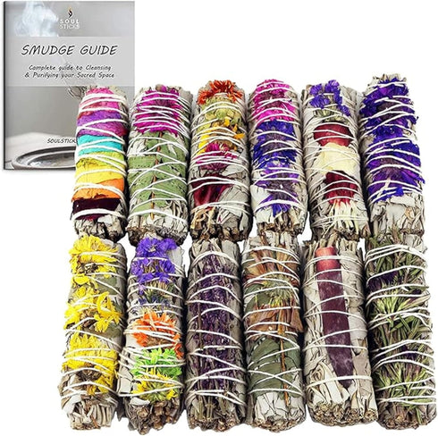 SOUL STICKS Smudge Stick Variety Gift Set | Bulk Sage Bundles for Space Cleansing | Smudging Wand Gift Set with Smudge Guide (Floral Sage, 12 Pack...