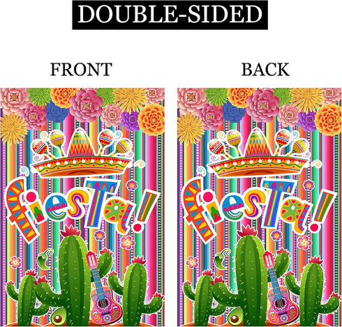 Linen Mexican Fiesta Garden Flag Double Sided Serape Dahlia Decorations Yard Decoration Cactus Avocado Guitar Decor Day of The Dead Dia De Los Mue...