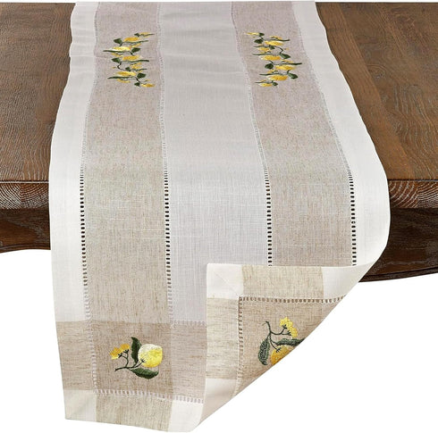 SARO LIFESTYLE Hommage Brodé Collection Table-Toppers, 15" x 70", Ivory...